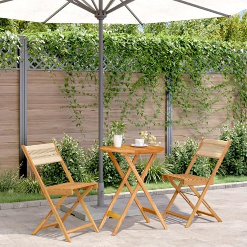 Ziaphsol 3-TLG. Bistro-Set Beige, Akazienholz, Polypropylen, Ø 60 cm Klapptisch, 2 Stühle, für Garten, Balkon, Terrasse