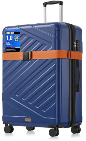Songmics resväska, hårt skal med TSA-lås, resväska, ABS-trolley, 4 tvillinghjul, utbyggbar, XL, 75 cm, hamnblå RLP003Q101