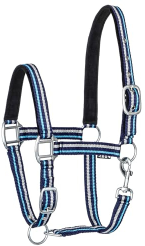 Start Zari Silver Mini Shetty Halfter – 2-Fach verstellbares Pony Halfter für Minishetty & Miniaturpferde, doppelt genäht, mit Karabinerhaken & silbernen Beschlägen (Dunkelblau, Shetty)
