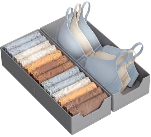 SONGMICS Schubladen-Organizer, Faltbare Aufbewahrungsboxen aus Vliesstoff, für Unterwäsche und Socken, 2er Set, 19 x 50 x 10 cm, Grau, Ordnungssystem für Kleiderschrank, Tina Kollektion RUS016GD01
