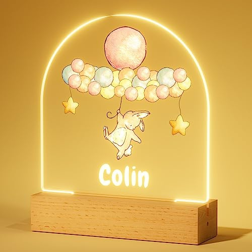 witfox Personalisierte Geschenke Baby – Kaninchen Nachtlicht, Personalisiertes Nachtlicht, Geschenk für Tochter, Personalisiert Geschenk Junge Mädchen, Babygeschenk Geschenk zur Geburt