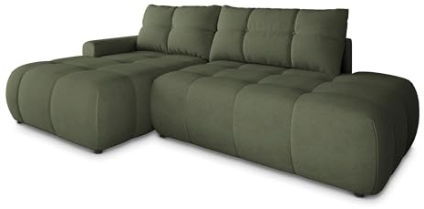 Masseno Ecksofa FLUMA CL L-S mit Schlaffunktion L-Form, Modern Sofa mit Bettkasten, Wohnzimmersofa, Couch, Soffa, Bettsofa, Couchgarnitur - Olivgrün, Castel 39