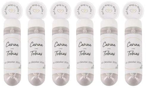 Herz & Heim® Seifenblasen Gastgeschenk zur Hochzeit personalisiert mit Namen & Datum – Wedding Bubbles als kleines Hochzeitsgeschenk für Gäste, Trauung und Feier