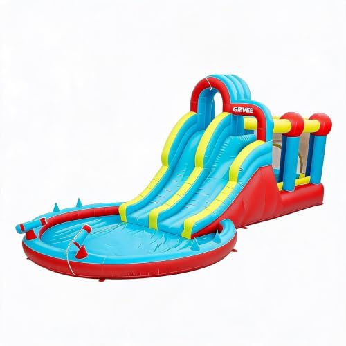 Cachpib Inflatable Bouncy Castle Water Park with Slide Sprayer Trampoline Climbing Wall & Splashing Pool, Includes Air Blower, Outdoor Indoor Bounce House for Kids Toddlers, 7.22x3.15x2.2m