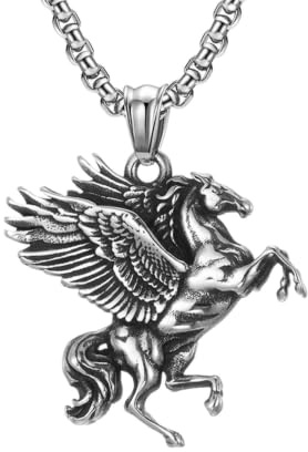 Generisch Herrenhalsketten, Punk Vintage Pegasus Einhorn Anhänger Halskette für Männer Griechische Mythologie Pegasus Wings Halsketten Schmuck Geschenke