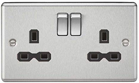 KNIGHTSBRIDGE CL9BC 13A 2G DP Switched Socket with Black Insert-Rounded Edge Brushed Chrome