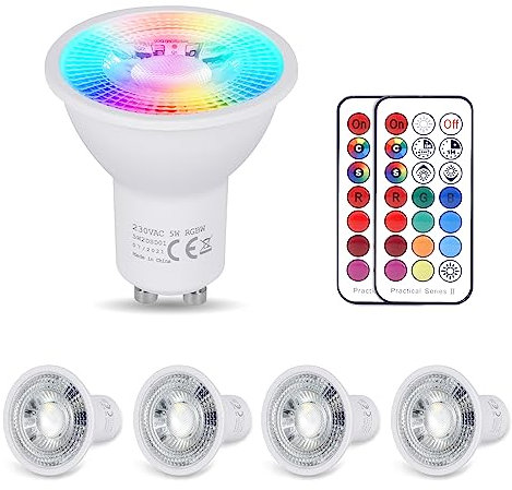 YAYZA! LED GU10 Warmweiss Lampe 4-er Pack (5 W) Dimmbar, RGB 3000K, 450LM Energiesparende Lampen, 5 Modi Farbwechsel LED Glühbirne mit Fernbedienung, Abstrahlwinkel 120° Reflektorlampen