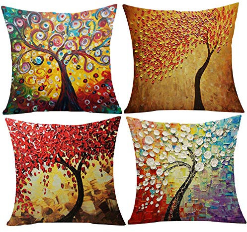 JOTOM Dekorative Kissenbezug Kissenhülle Dekokissen Stil Thema Dekokissen Sofakissen Bezug 45 x 45 cm 4er Set für Fall Sofa Auto Büro Cafe Outdoor Garten