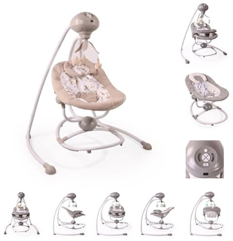 Cangaroo Babywippe Woodsy 2 in 1, Remote, 12 Melodien, Timer, 5 Stufen, Mobile beige