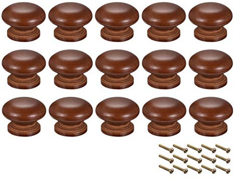 Sourcing Map - Pomos redondos de madera, 15 piezas de 35 mm de diámetro para muebles de cocina, tiradores para aparador de cajón, color rojo oscuro