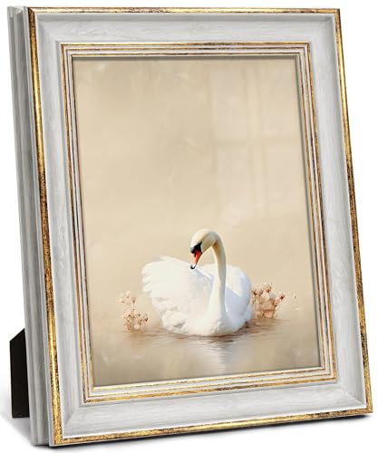 Afuly 20x25 Bilderrahmen Weiß in Gold Retro Vintage Antike Shabby Fotorahmen Tabelle Oder Wand Family Eltern Geschenk