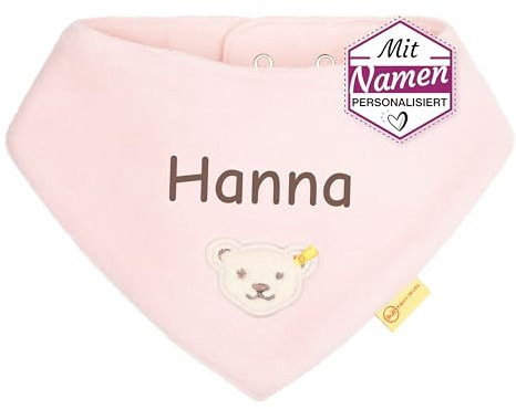 LALALO Steiff Baby Halstuch bestickt mit Namen, Rosa Fleexe Dreieckstuch/Nickytuch personalisiert, Nickituch Teddy Bär, Mädchen