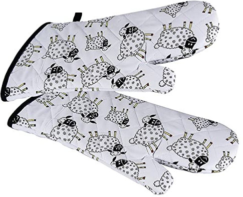 SPOTTED DOG GIFT COMPANY - Topflappen Handschuh, hitzebeständig extra lang Schaf-Motiv Küche Deko Tierliebhaber Geschenk für Frauen und Koch