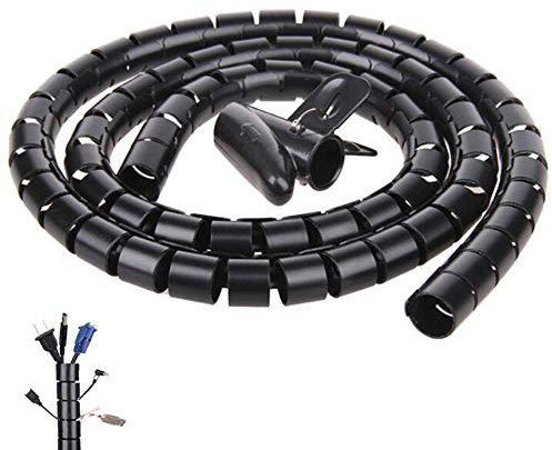 Black Spiral Winding Cable Management Pipe Wire Wrap Line Coiled Tube, Flexible Cord Covered Protective Bundler Sleeve Hose for Office, Computer, TV, and Car (Length 10ft- Dia 1.1inch)