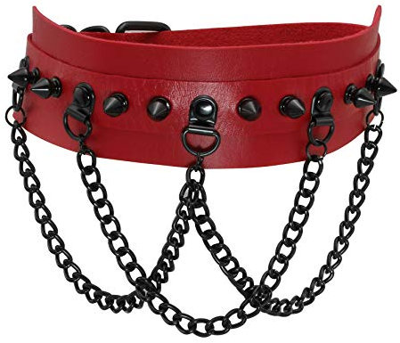 MILAKOO Gothic rotes Lederhalsband Halsband mit Metallketten Punk Halskette