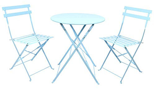 linoows Gartengarnitur, 3-teilige Sitzgruppe, Bistro Set, Gartenmöbel-Set, Eisen, Blau