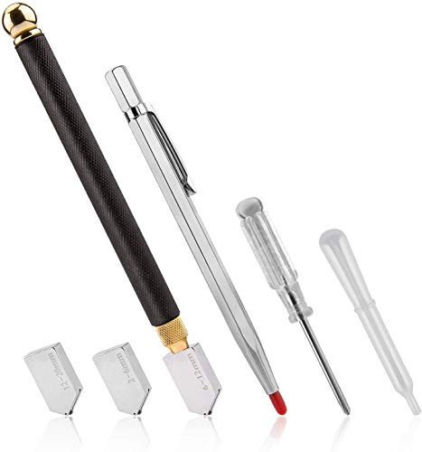 Professionelle Glasschneider für 2-20 mm Glas Cutter mit 2 Bonusklingen Gravierstift Öltropfer und Schraubendreher für dickes Glas Mosaik Fliesen Spiegel Akkurate Schnitte