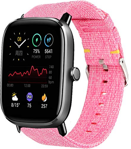 Giaogor Pink Nylon Woven Fabric Replacement Strap for Amazfit GTS 2 Mini/GTS 2 Smartwatch