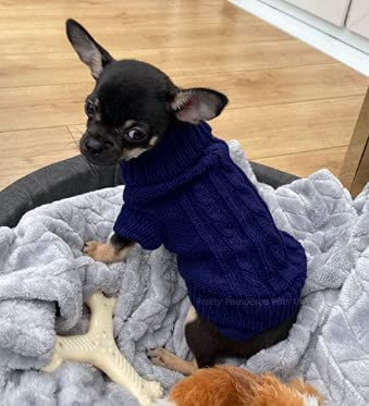 Chihuahua Clothes Puppy Dog Coat Knit Winter Jumper Cosy Teacup Smaller Breeds Miniature - (‎XS)- Navy)