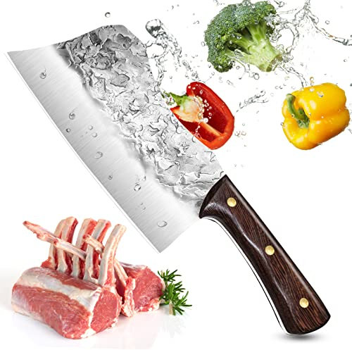 Home Safety Macheta de Cocina - Cuchillo de Carnicero Huesos 18.5cm - Cuchillos de cuchilla de carne forjada a mano, Hacha de Carnicero Cuchilla Engrosada para Cortar Huesos