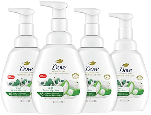 Dove Foaming Hand Wash Aloe & Eucalyptus Pack of 4 Protects Skin from Dryness, More Moisturizers than the Leading Ordinary Hand Soap, 10.1 oz (Pack of 4)