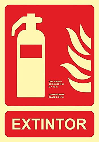 Becral® - Señal luminiscente EXTINTOR PVC 0,7mm Clase B 210X300mm homologado cumple CTE, RIPCI nueva legislación (ref.RD00101)