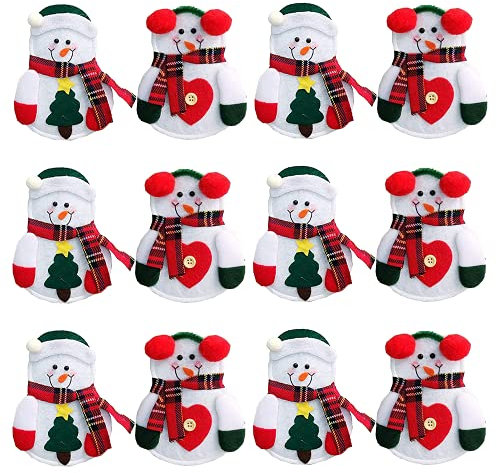 Dosolsollasol 12 Piezas Bolsa de Cubiertos de Navidad Decoraciones para Mesa Navidad de Árbol Amor Muñeco de Nieve (2 x 6 pcs)