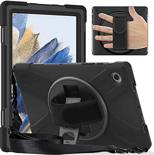Junfire Hülle für Samsung Galaxy Tab A8 SM-X200/SM-X205/SM-X207 2022 10.5 Zoll,Schutzhülle mit stifthalterung 360°Drehbarem Ständer Handschlaufe, Schultergurt Panzerhülle für Samsung Tab A8 10.5 2022