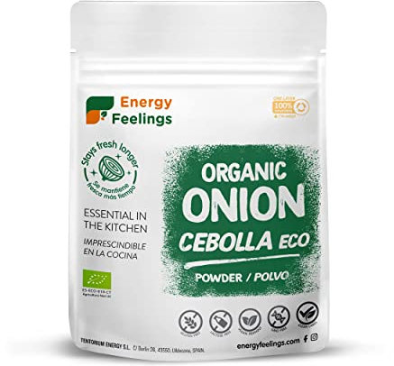 Energy Feelings Cebolla Deshidratada en Polvo Ecológica 200g, Cebolla Granulada Molida Bio 100% Natural Sin Aditivos ni Azúcares Añadidos Vegano Sin Gluten, Ideal como Especia para Cocinar