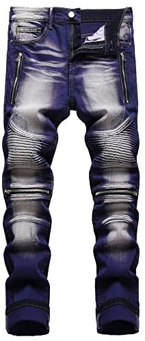 Baylvn Jeans da uomo dritti slim fit patchwork comfort skinny biker denim pantaloni, D Viola, 42