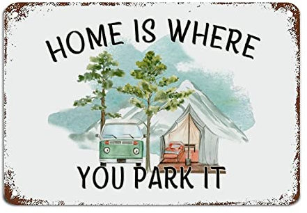 Buntes Camping-Life-Schild, Wohnwagen-Dekoration, Home Is Where You Park It, Metallschild, Sommerurlaub, rustikale Wandkunst, Ruhestand, Dekoration für Schlafzimmer, Küche, Café, Bar, Büro,