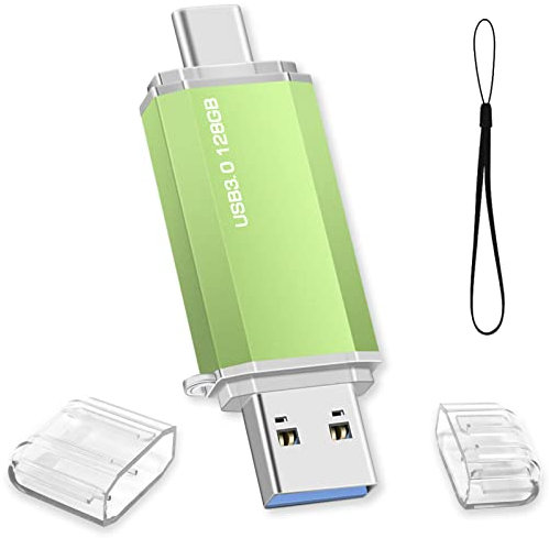 USB Stick 128 GB, Typ C USB Stick 128GB USB 3.0 Typ C Speicherstick OTG USB Flash Laufwerk 2-in-1 Memory Stick für Tablet, PC, Computer, MacBook, Android Handy (Grün)