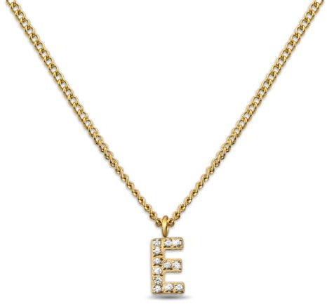 GD GOOD.designs Kette Buchstabe E Gold für Damen I 18K vergoldete Halskette mit Zirkonia Initialien I Goldene 316L Edelstahl Buchstabenkette (Buchstabe E) - Valentinstag-Geschenk für Sie und Ihn