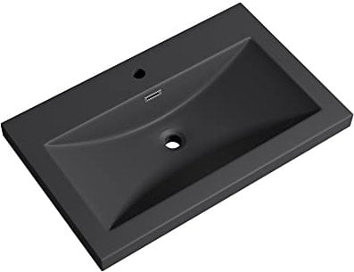 Mai & Mai Lavabo à Encastrer Gris Noir Mat 76,5cm Vasque Lave Mains Rectangulaire en Résine Lavabo avec Trop-Plein Col01 76,5x48x13cm
