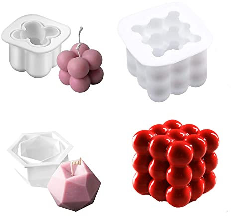 3 Stück Kerzenform, 3D Kerzenform Silikonform, Silikonform Kerze, 3D Ball Cube Silikon Mold, Kerze Silikon Form 3D zum Gießen, Sojawachs Kerzenform für Herstellung von Kerzen Seife Schokolade Fondant