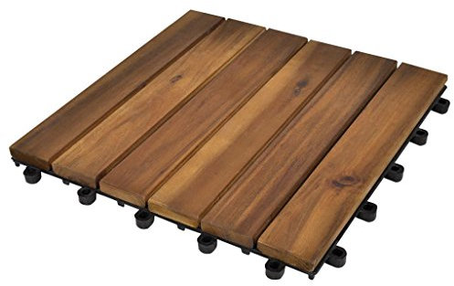 ZEYUAN Terrassenfliesen 20er Set, Balkonbodenbeläge Wetterfest, Terrassenplatten, Terrassendielen, Balkonboden, Bodenfliesen Im Außenbereich, Vertikales Muster 30 x 30 cm Akazie