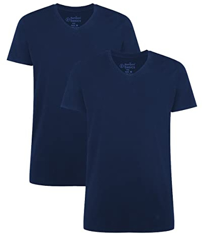 Bamboo Basics Maglietta da uomo Velo, confezione da 2 pezzi, con scollo a V, in jersey, Blu, M