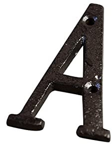 Números Placa Casa Hierro Fundido 3D 0-9 Letras A-Z Decoración Pared Negra Puerta 8 cm Letrero Metal con Tornillos para Dirección Exterior Buzón Interior Hotel Dormitorio Café Patio Calle (A)