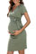 KOJOOIN Damen Elegant Umstandskleid V-Ausschnitt Schwangerschaftskleid Stillkleid mit Falten Etuikleid Armeegrün(Kurzarm) XL