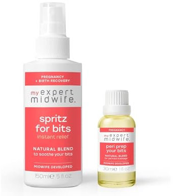 My Expert Midwife Just for Bits - Birth Prep & Recovery Duo with Spritz for Bits Postnatal Relief Perineal Spray and Peri Prep Your Bits Perineal Massage Oil (Pack of 2)