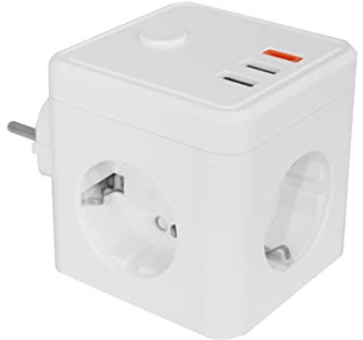 Silver Electronics - E-Block Enchufe con 3 Salidas schuko, 2 USB y 1 USB Tipe C + Interruptor