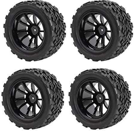 RC-Räder und -Reifen 1/10, 4 STÜCKE RC-Autoreifen, Gummi, Schwarz, RC-Reifen und Felgensatz, Kompatibel mit TRAXXAS Slash RC Short Course Truck 1/10