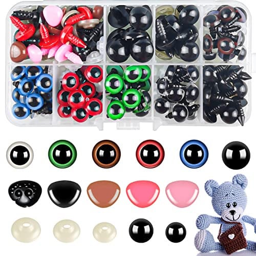 Hengxinc 240PCS 10-14mm Safety Eyes for Crochet Toys, Colorful Glitter Crochet Eyes, Teddy Bear Eyes, Reusable Eyes for Crochet Toys with Washers for Crocheted Animals Doll Puppet Plush Toy