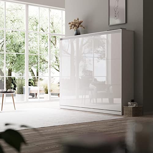 SMARTBett Schrankbett Classic 160x200 Bettschrank Wandbett Weiss/Weiss Hochglanz 160 Horizontal