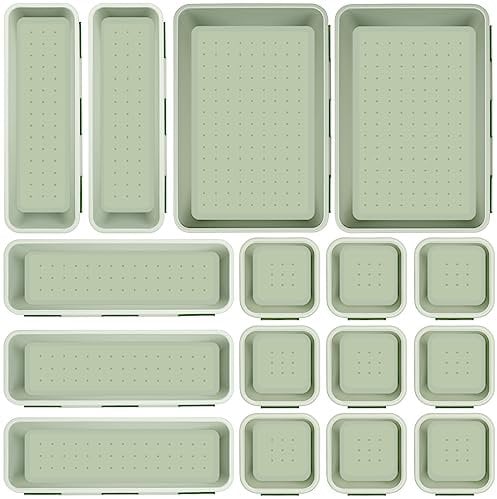 Royouzi Schubladen Organizer Set 16 Stk Schubladen Einlagen, Aufbewahrungs-Box Einteiler Trenn-System Küche Schreibtisch Utensilien (Grün)