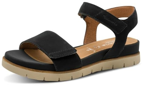 Tamaris Comfort Damen Sandalen flach aus Leder mit Klettverschluss