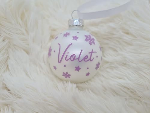 Christbaumkugel mit Namen 6cm oder 8cm - Glas - Personalisierte Weihnachtsbaumkugel inkl. Geschenkkarton (6 cm, Weiß matt)