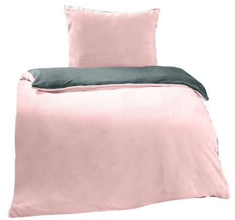 Moon Bettwäsche Cashmere Touch, 135x200/80x80 cm, Winter Wendebettwäsche Plüsch (anthrazit/Rose)