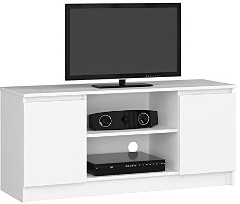 Home Collective Fernsehschrank 120cm breit mit Zwei Türen und Zwei offenen Regalen, TV-Schrank, Lowboard, Wohnzimmer Schlafzimmer in Weiss