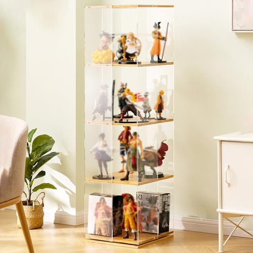 Glasvitrine, Drehbare Vitrine mit Acryl-Schranktür, Vitrinen aus natürlichem Bambus für Sammlerstücke, Figuren, Kuriositäten, Sammlungspräsentation, für Schlafzimmer/Wohnzimmer und Arbeitszimmer ( Col